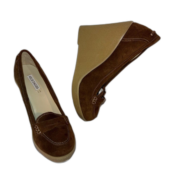 Kelsi Dagger 4” wedge heel brown suede penny loafer size 10 NWOT - Picture 5 of 14